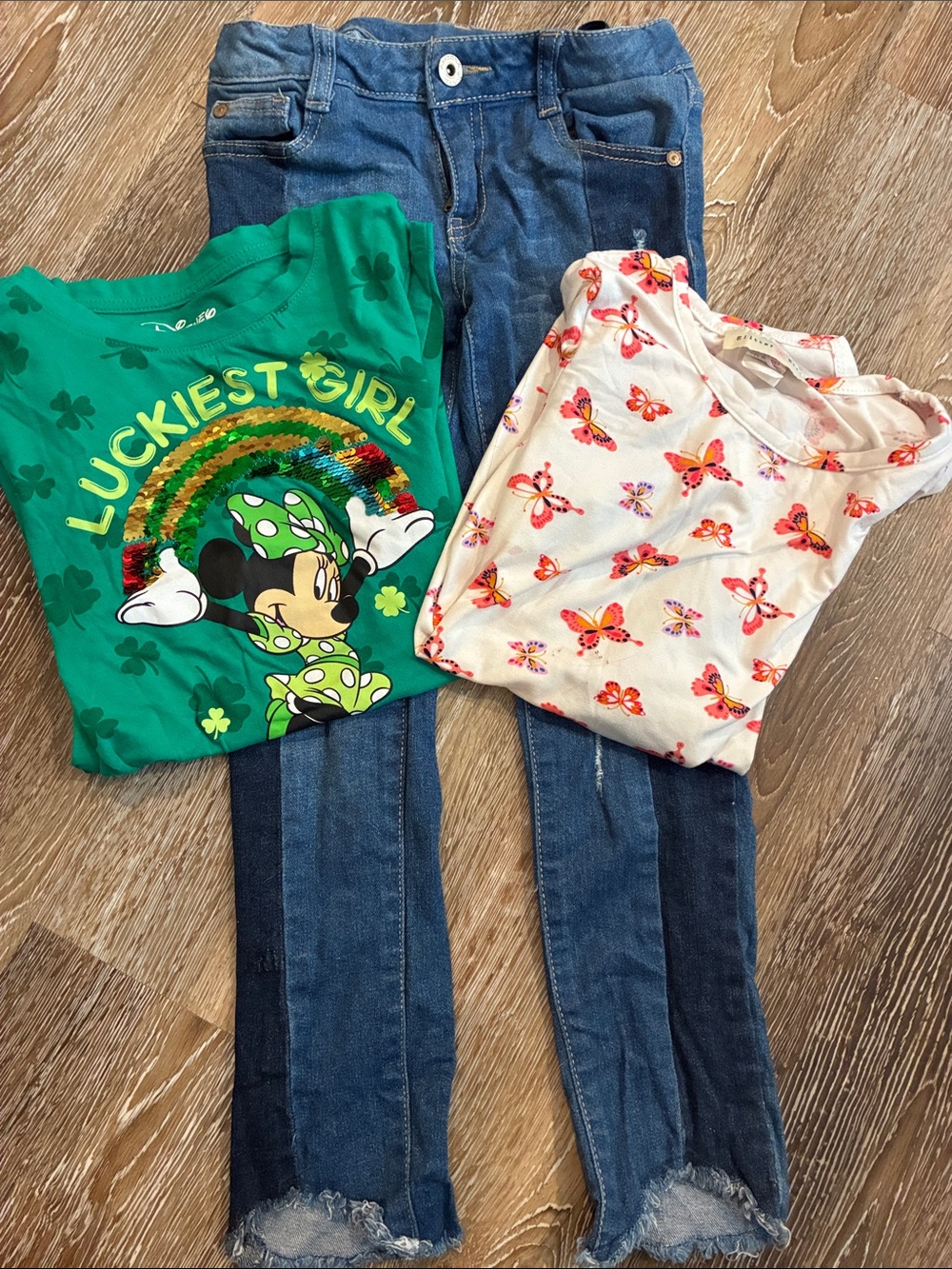 Girls Blue Two-Tone Denim Jeans with tops